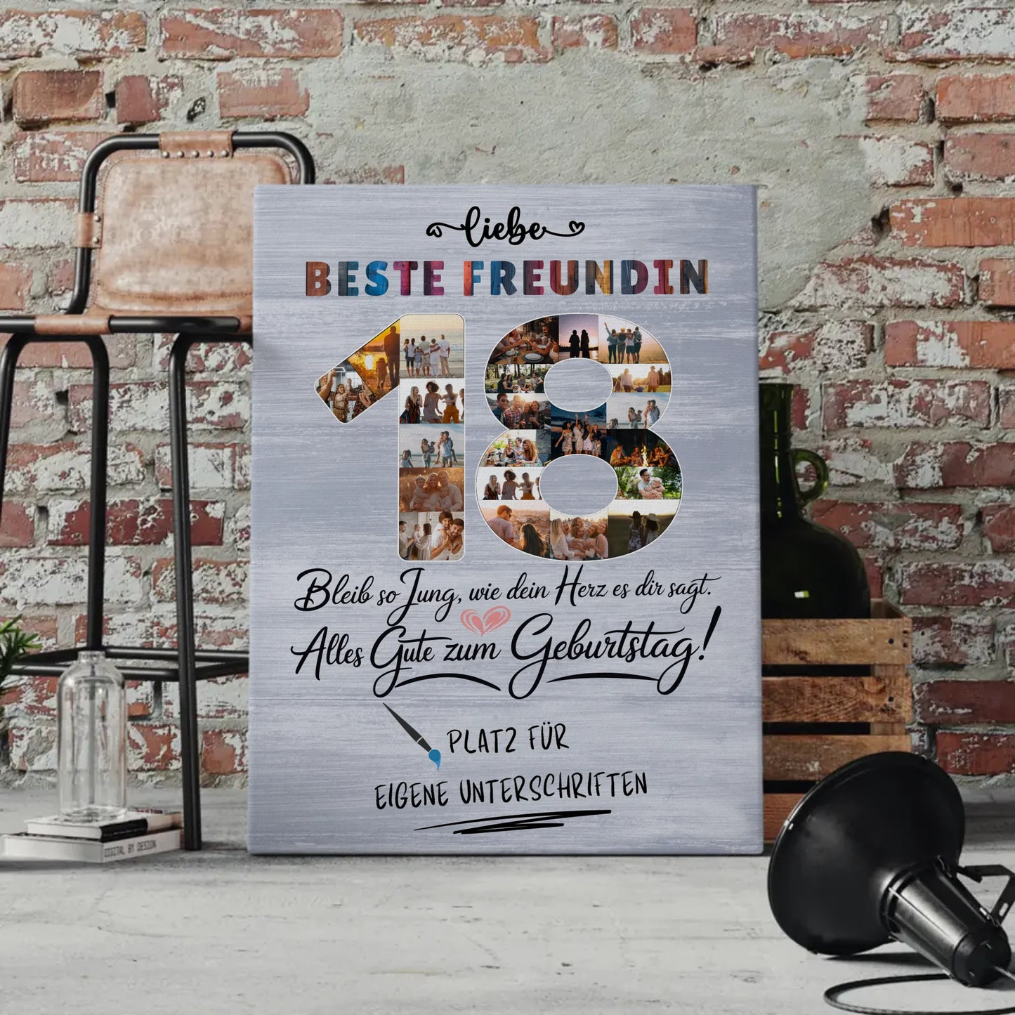 Personalisierte Fotoleinwand mit Unterschriften Beste Freundin 18 Geburtstag Fotos