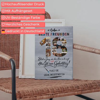 Personalisierte Fotoleinwand mit Unterschriften Beste Freundin 18 Geburtstag Fotos