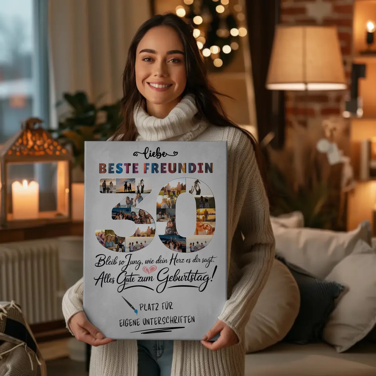 Personalisierte Fotoleinwand mit Unterschriften Beste Freundin 30 Geburtstag Fotos Bleib Jung