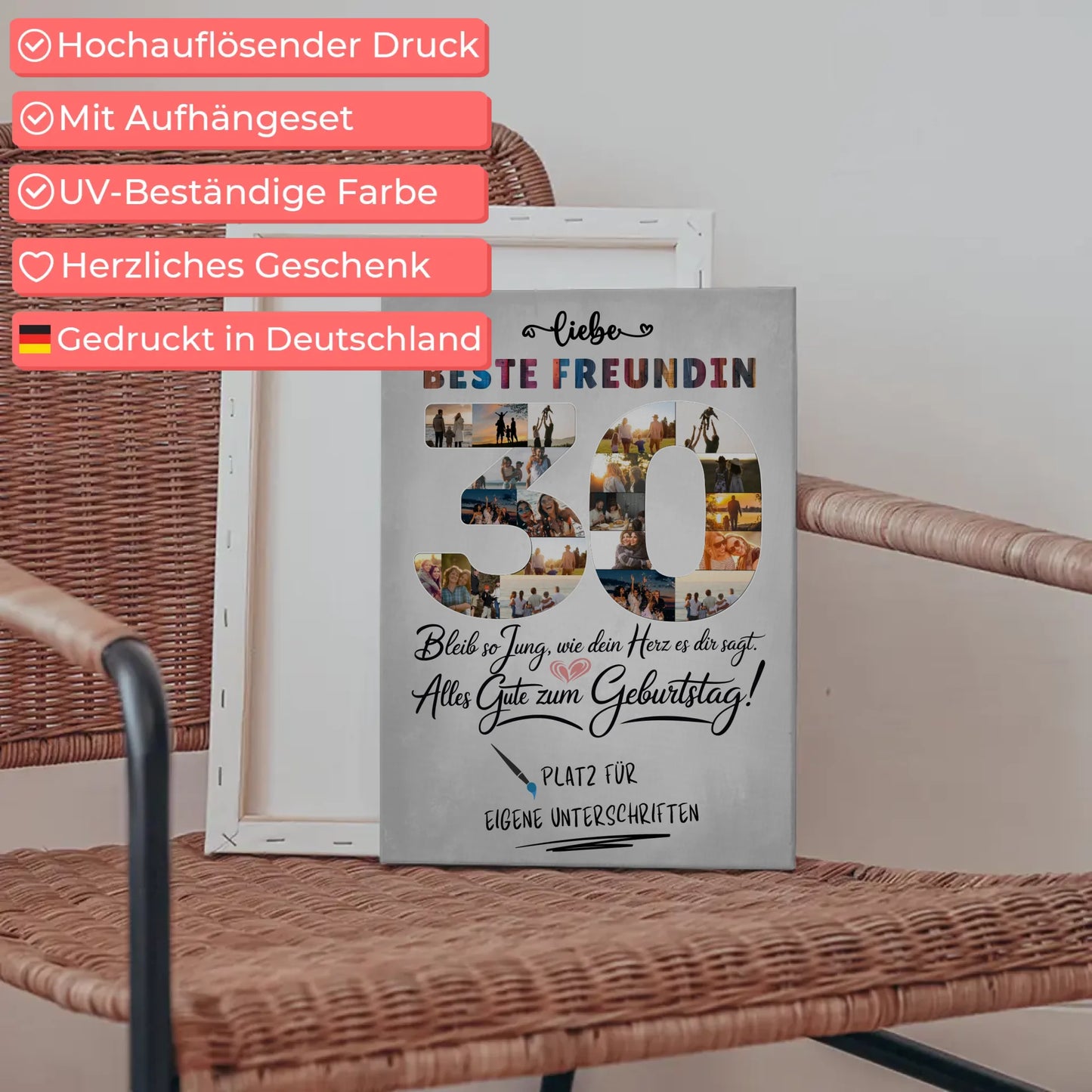 Personalisierte Fotoleinwand mit Unterschriften Beste Freundin 30 Geburtstag Fotos Bleib Jung
