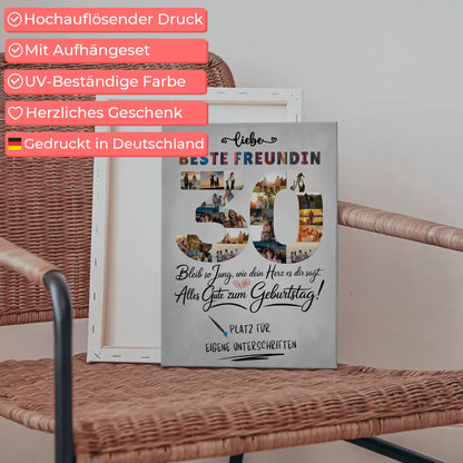 Personalisierte Fotoleinwand mit Unterschriften Beste Freundin 30 Geburtstag Fotos Bleib Jung