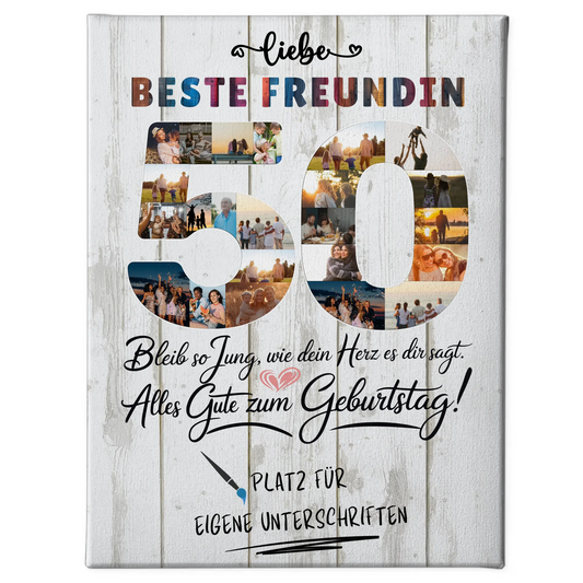 Personalisierte Fotoleinwand mit Unterschriften Beste Freundin 50 Geburtstag Fotos
