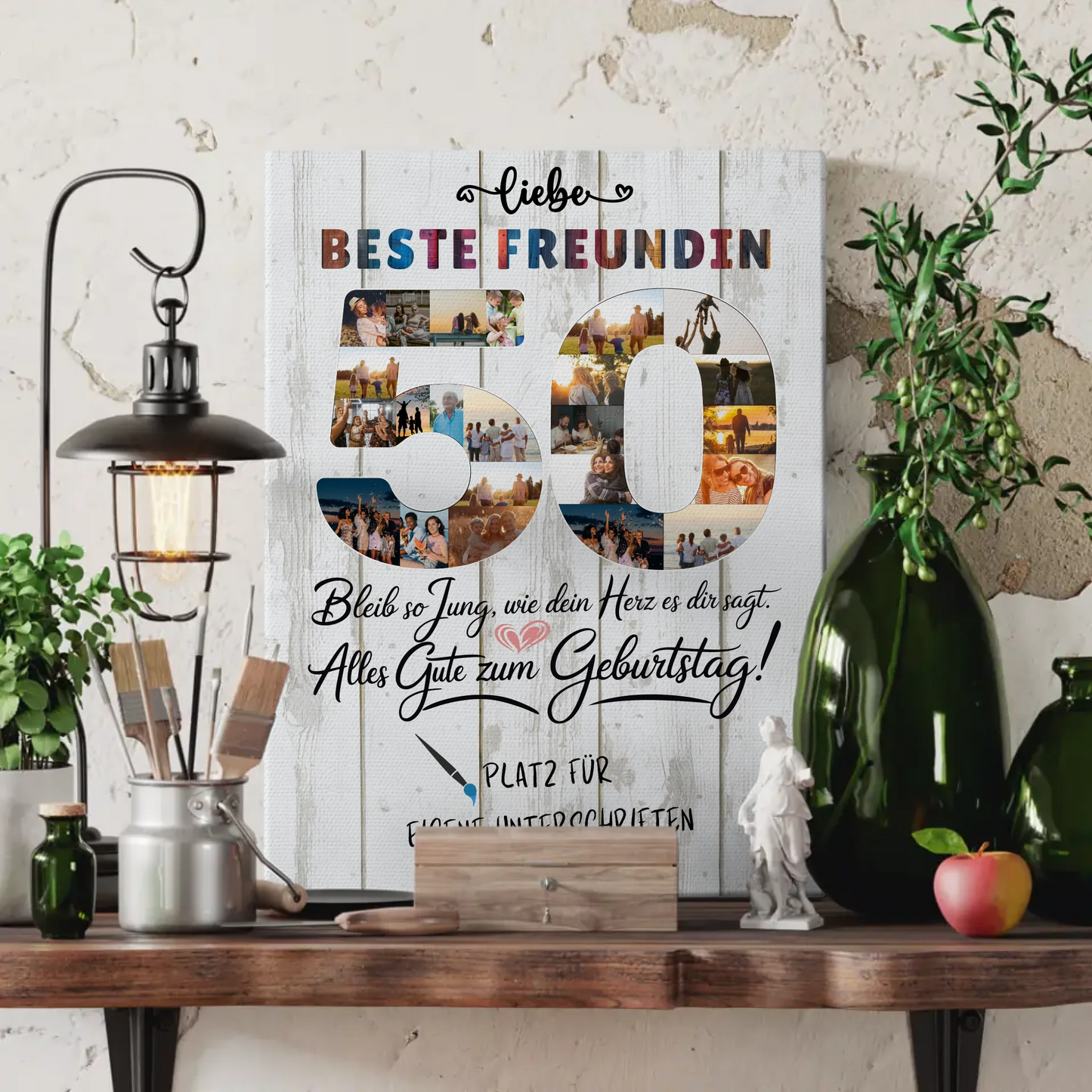 Personalisierte Fotoleinwand mit Unterschriften Beste Freundin 50 Geburtstag Fotos