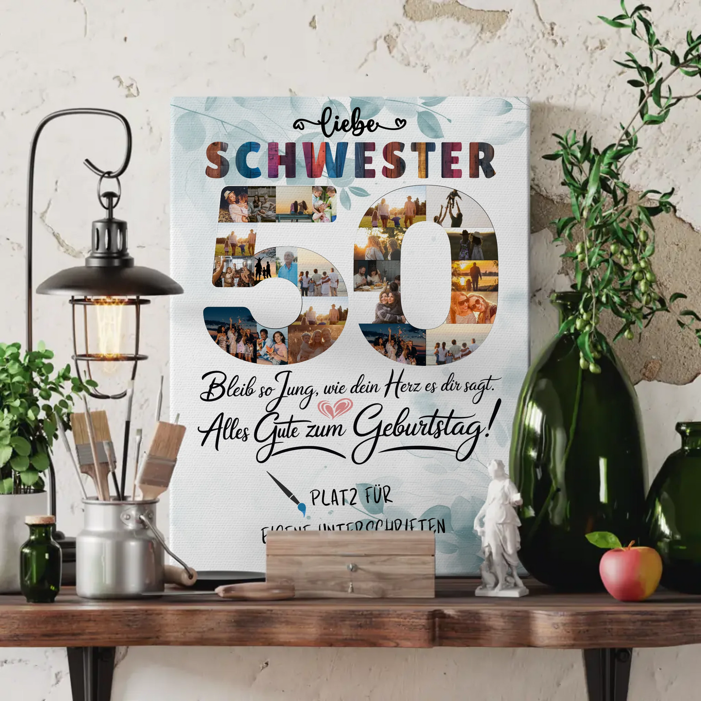 Personalisierte Fotoleinwand mit Unterschriften Schwester 50 Geburtstag Fotos