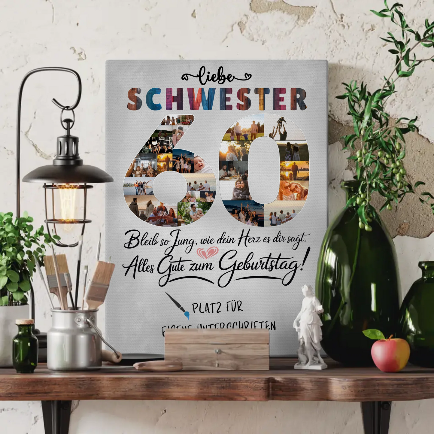 Personalisierte Fotoleinwand mit Unterschriften Schwester 60 Geburtstag Fotos