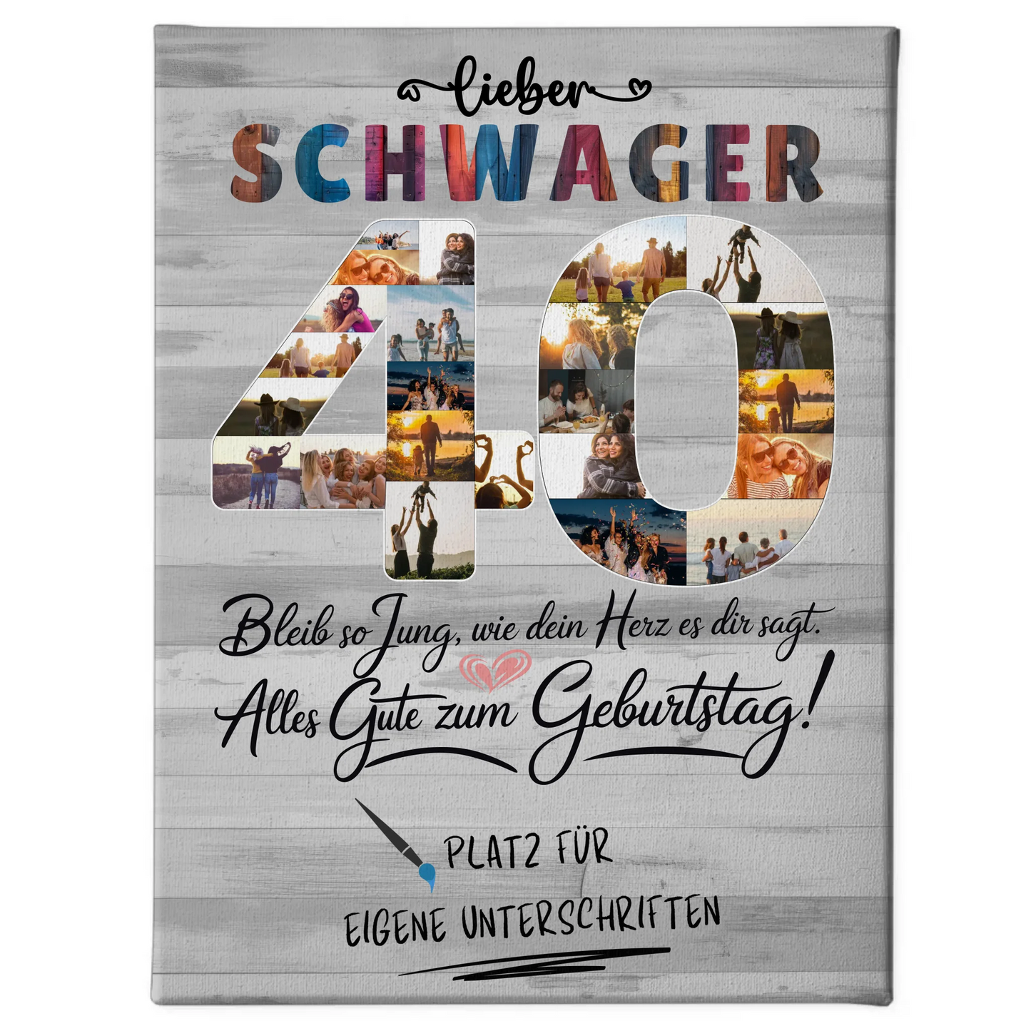 Personalisierte Fotoleinwand mit Unterschriften Schwager 40 Geburtstag Fotos