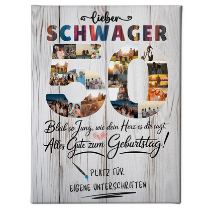 Personalisierte Fotoleinwand Schwager 50 Geburtstag mit Unterschriften