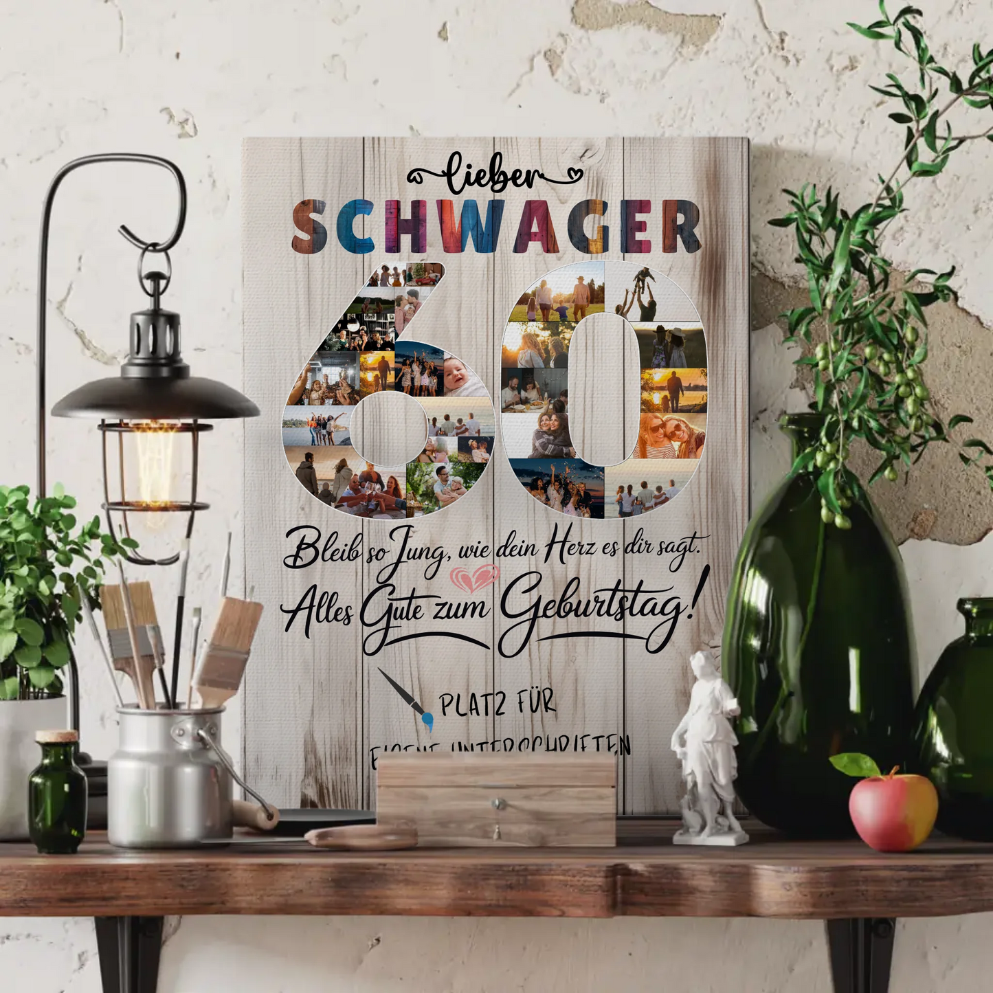 Personalisierte Fotoleinwand Schwager 60 Geburtstag mit Fotos und Unterschriften Bleib Jung