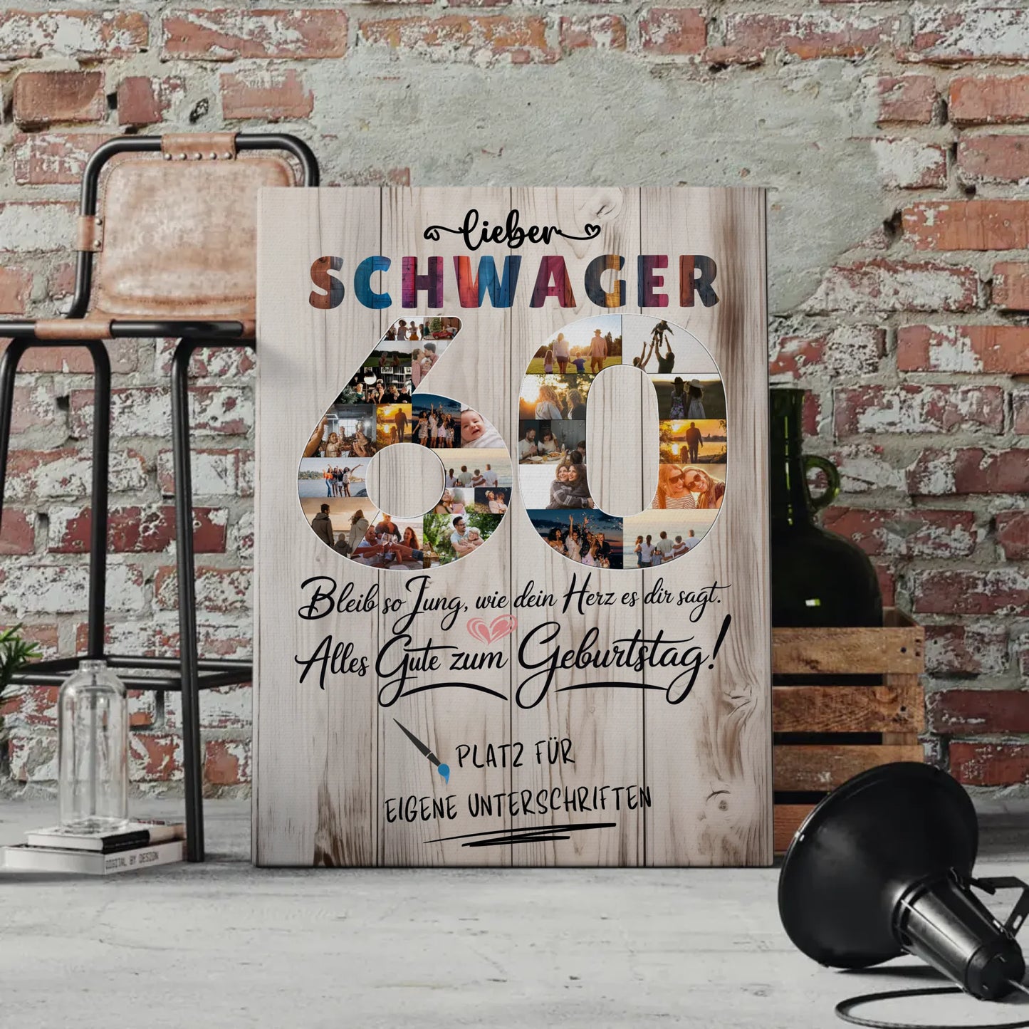 Personalisierte Fotoleinwand Schwager 60 Geburtstag mit Fotos und Unterschriften Bleib Jung