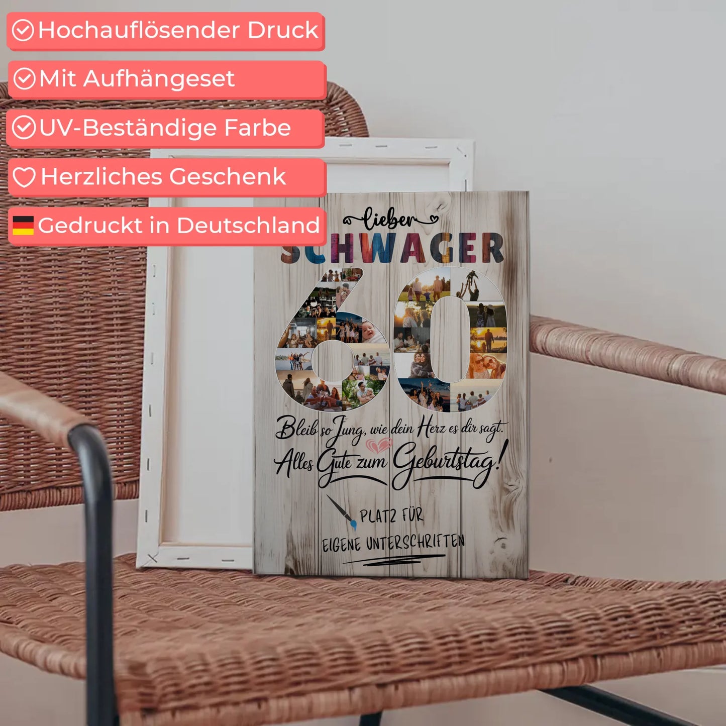 Personalisierte Fotoleinwand Schwager 60 Geburtstag mit Fotos und Unterschriften Bleib Jung