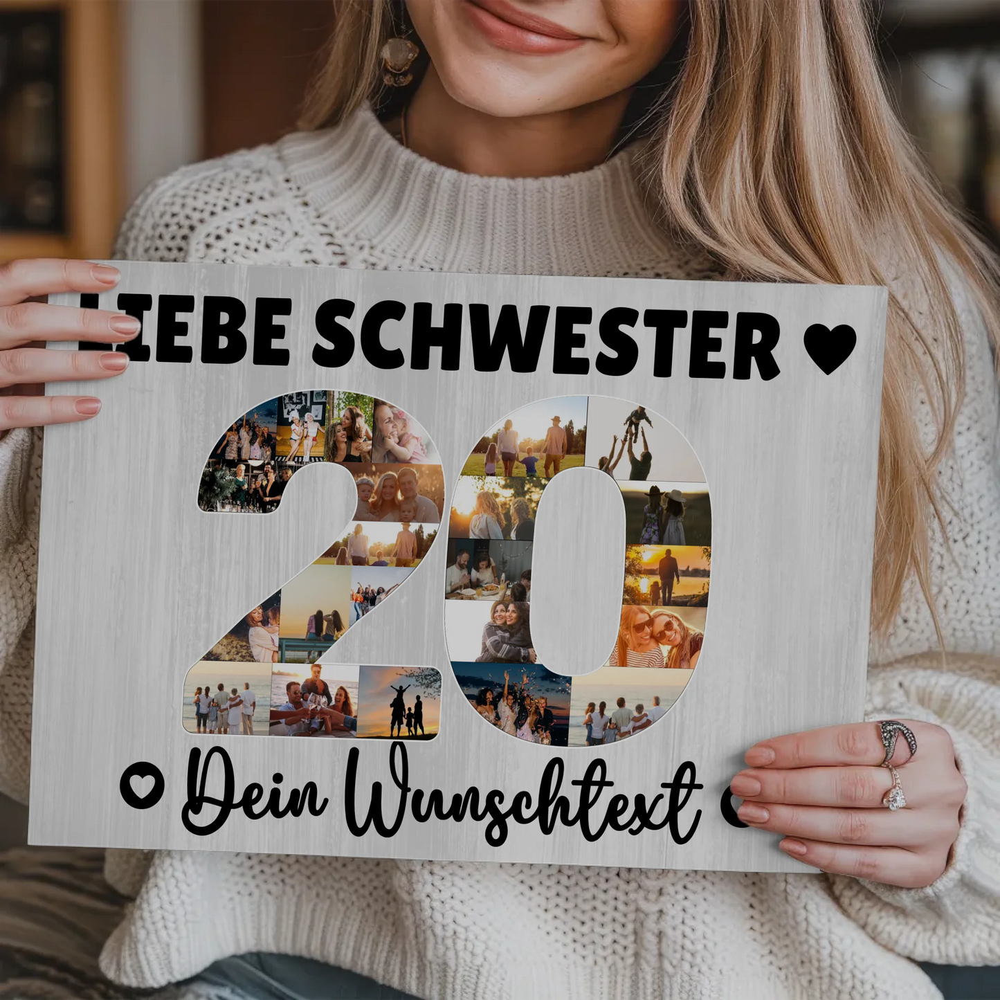 Fotoboard Magnet Poster mit Unterschriften 20 Geburtstag Schwester