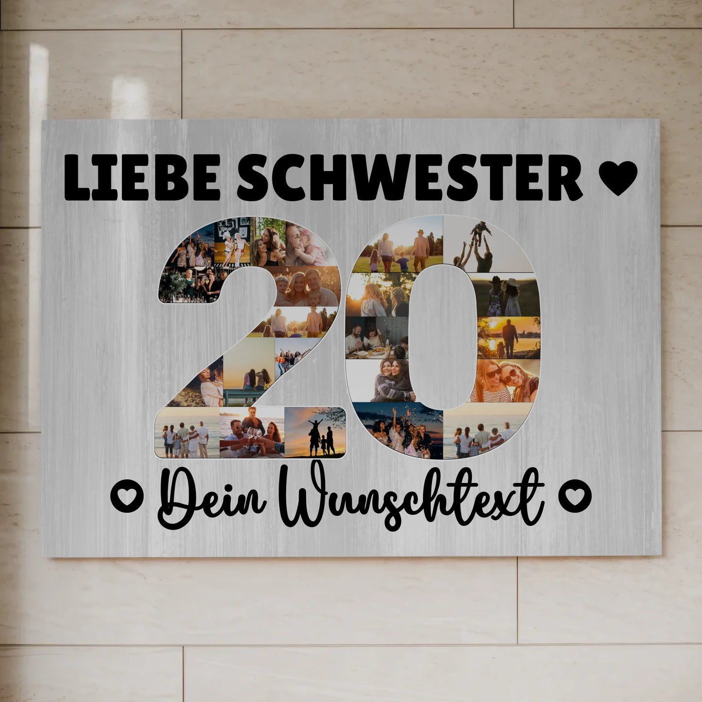 Fotoboard Magnet Poster mit Unterschriften 20 Geburtstag Schwester