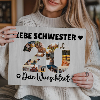 Fotoboard Magnet Poster mit Unterschriften 20 Geburtstag Schwester