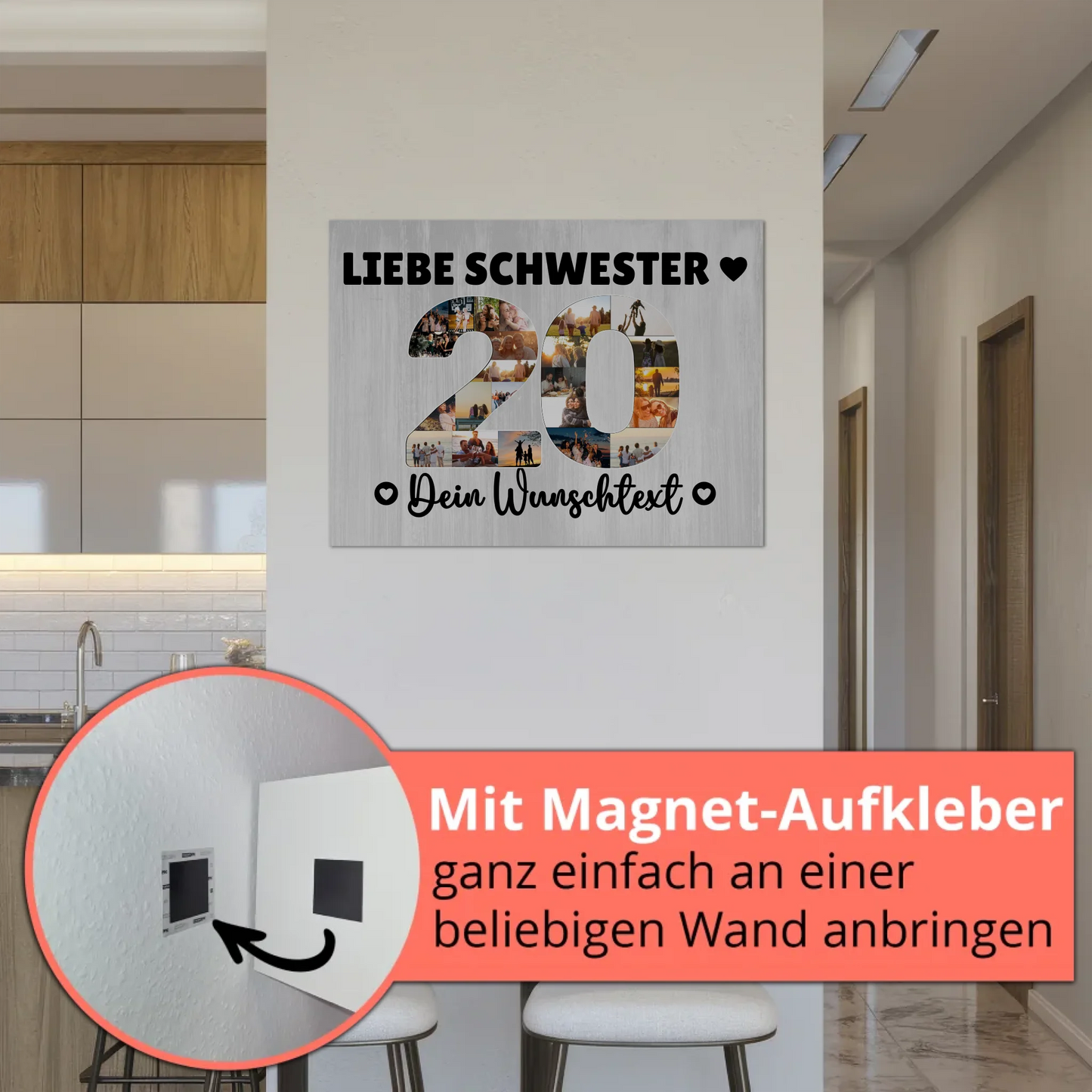 Fotoboard Magnet Poster mit Unterschriften 20 Geburtstag Schwester