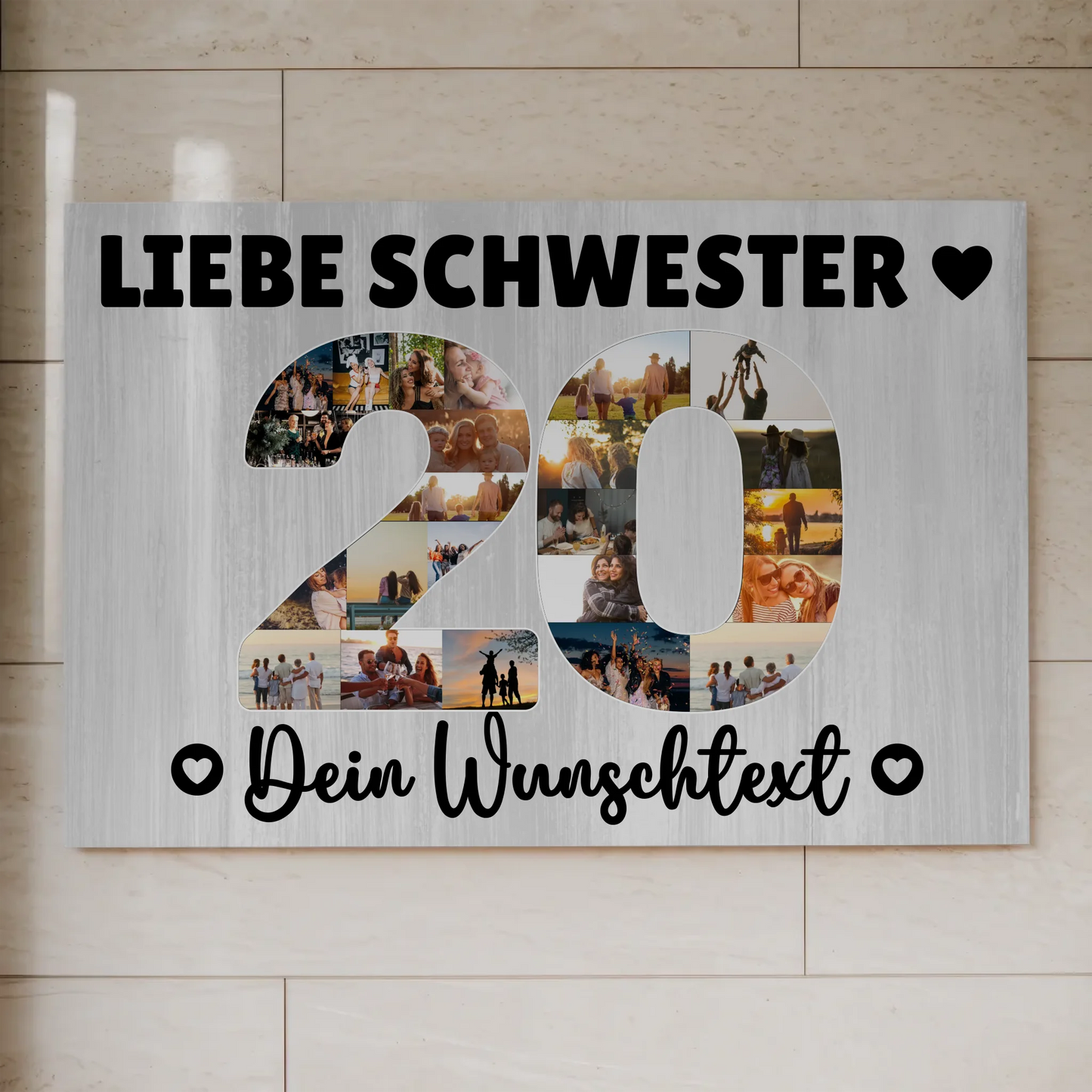 Fotoboard Magnet Poster mit Unterschriften 20 Geburtstag Schwester