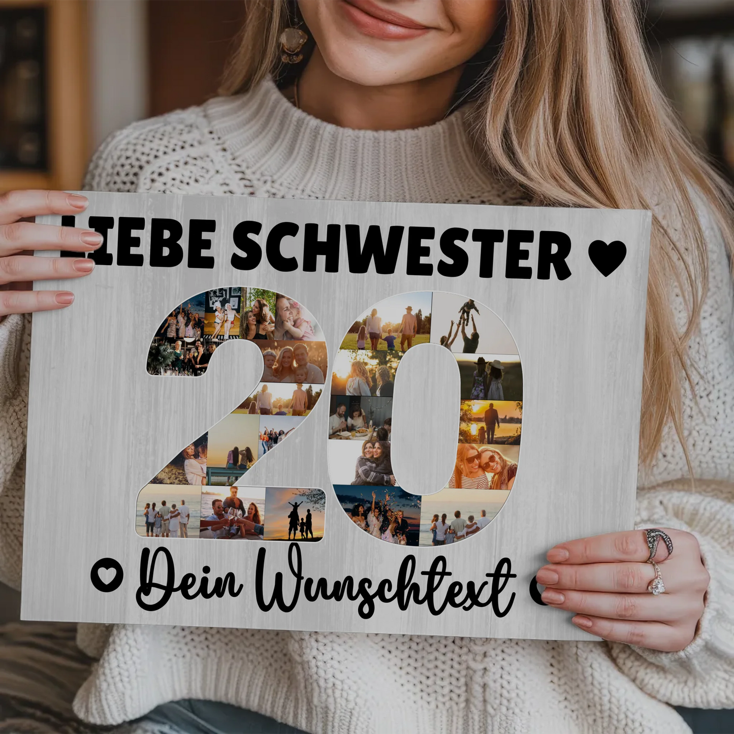 Fotoboard Magnet Poster mit Unterschriften 20 Geburtstag Schwester