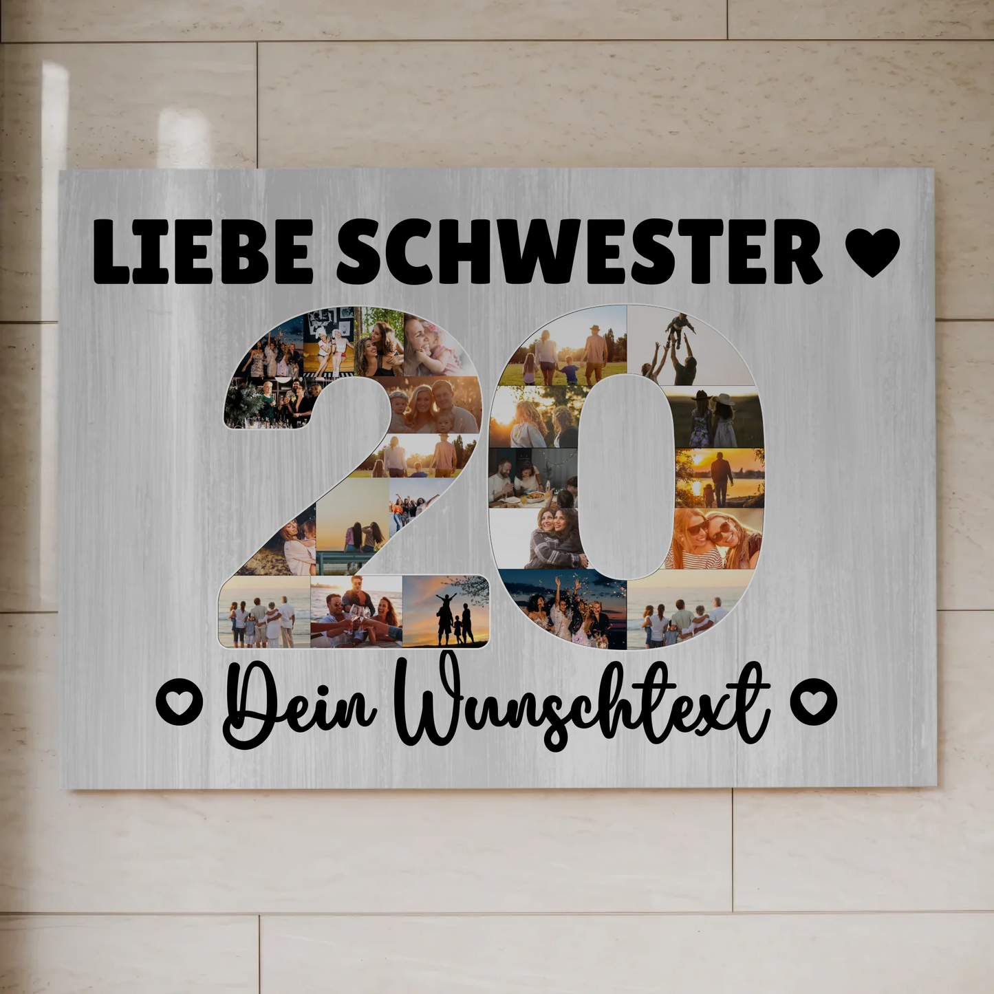 Fotoboard Magnet Poster mit Unterschriften 20 Geburtstag Schwester