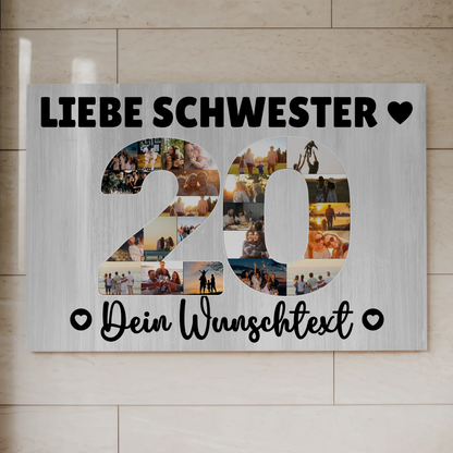 Fotoboard Magnet Poster mit Unterschriften 20 Geburtstag Schwester