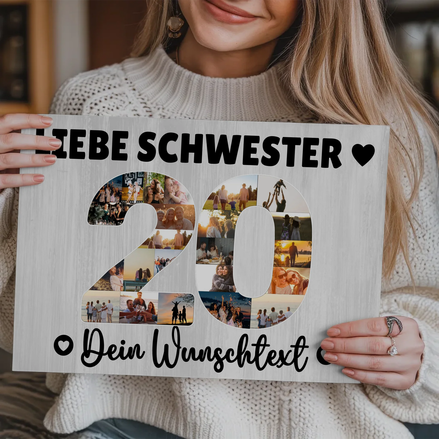 Fotoboard Magnet Poster mit Unterschriften 20 Geburtstag Schwester