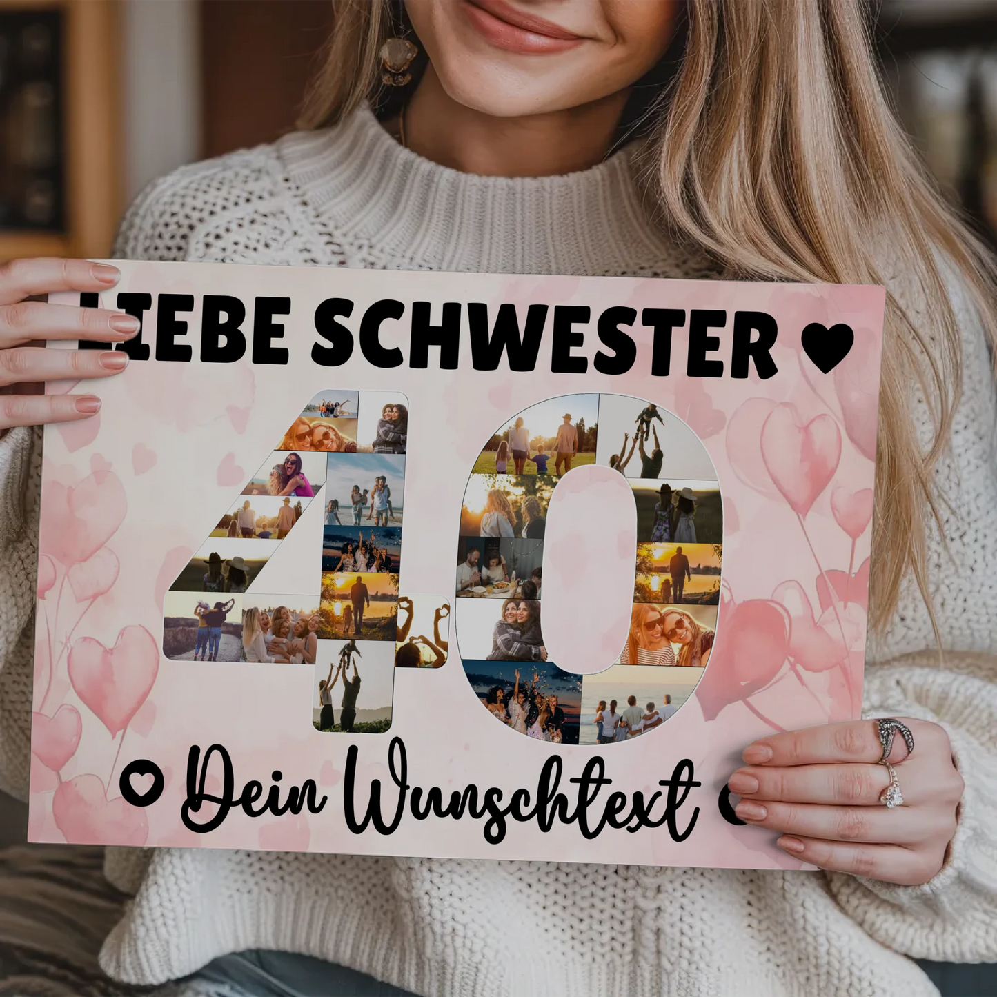 Magnetisches Fotoboard mit Unterschriften 40 Geburtstag Schwester