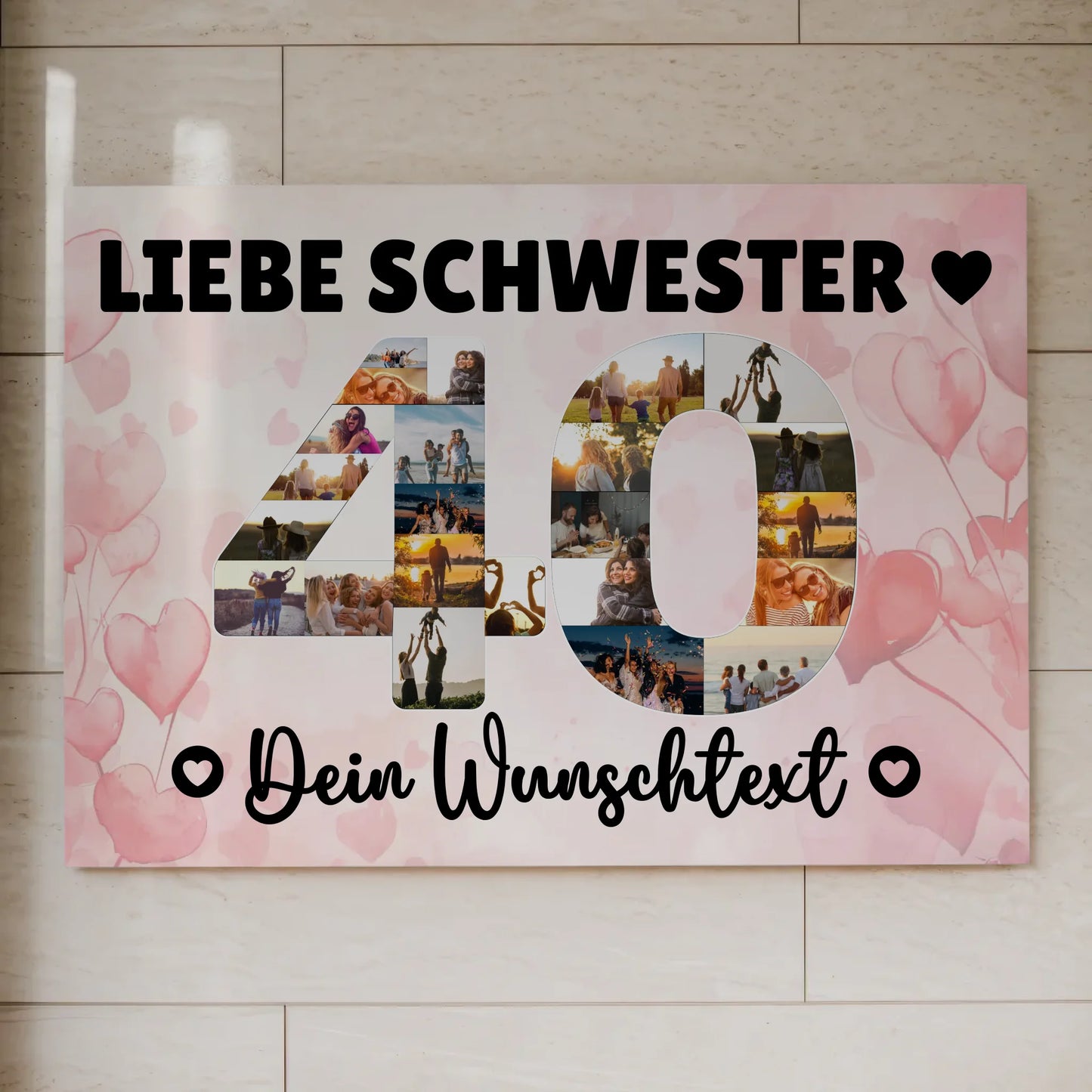 Magnetisches Fotoboard mit Unterschriften 40 Geburtstag Schwester