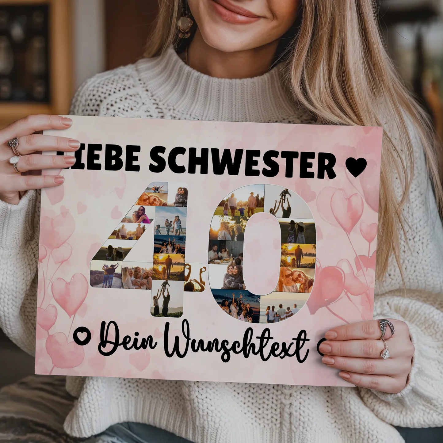 Magnetisches Fotoboard mit Unterschriften 40 Geburtstag Schwester