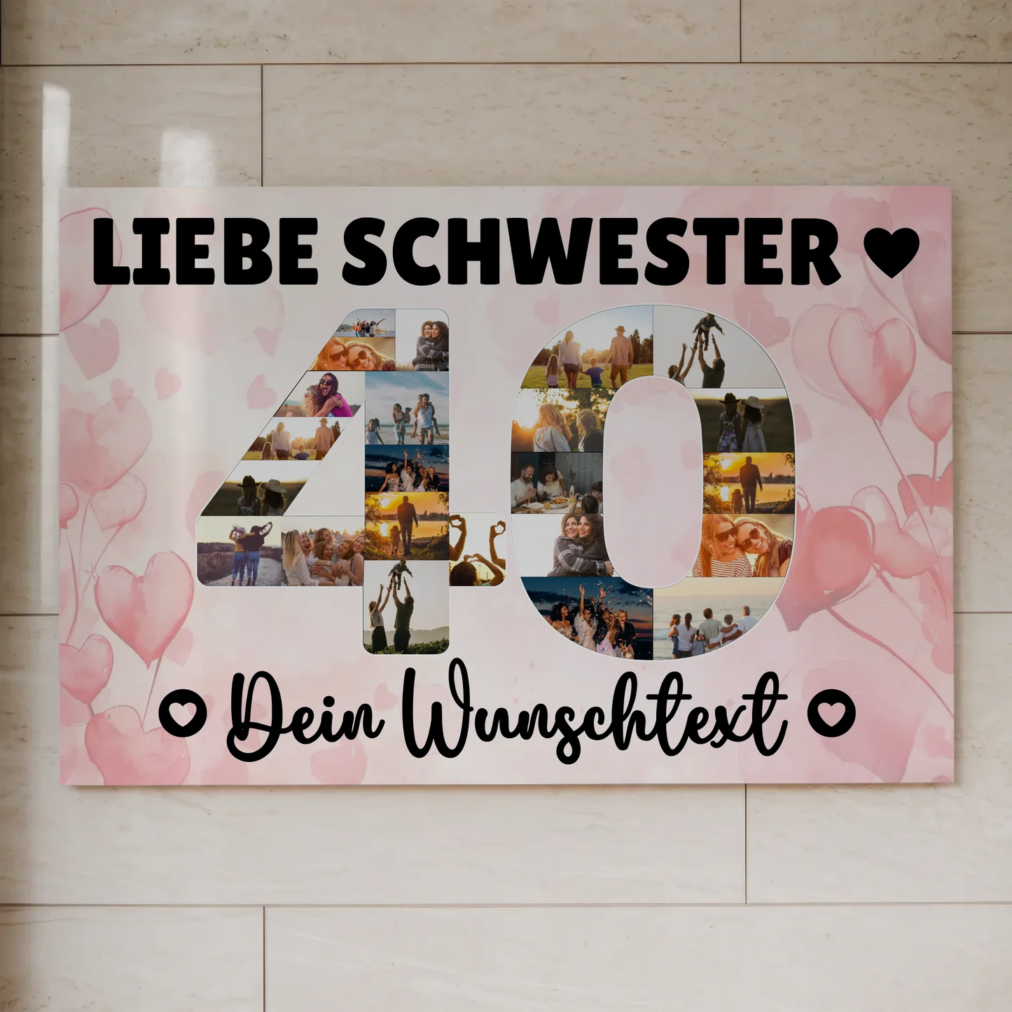 Magnetisches Fotoboard mit Unterschriften 40 Geburtstag Schwester