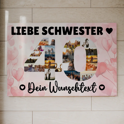 Magnetisches Fotoboard mit Unterschriften 40 Geburtstag Schwester