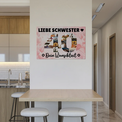 Magnetisches Fotoboard mit Unterschriften 40 Geburtstag Schwester