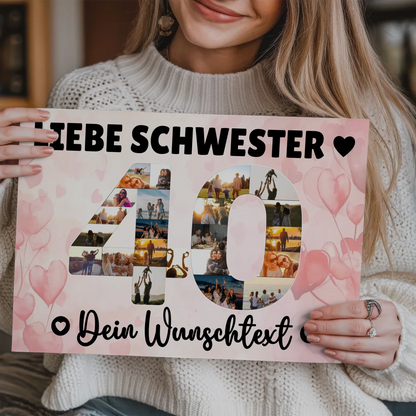 Magnetisches Fotoboard mit Unterschriften 40 Geburtstag Schwester