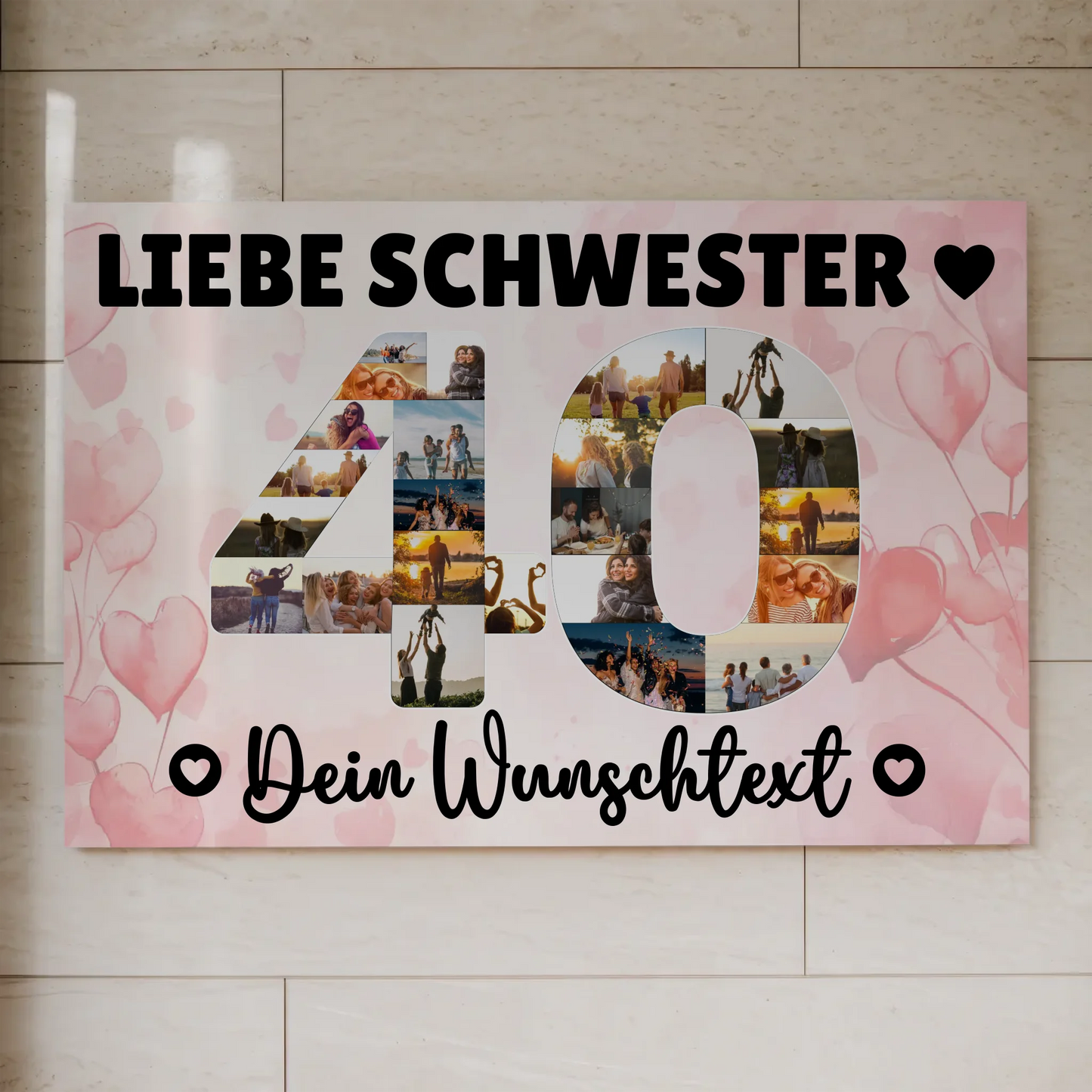 Magnetisches Fotoboard mit Unterschriften 40 Geburtstag Schwester