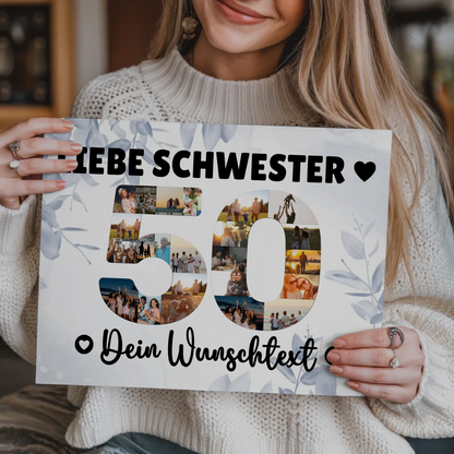 Magnet Poster mit Wunschtext 50 Geburtstag Schwester