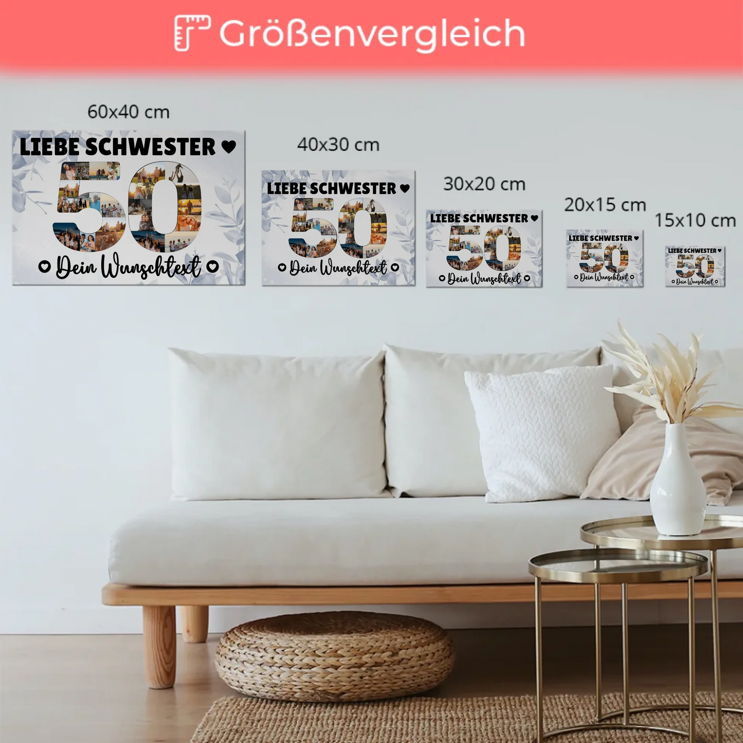 Magnet Poster mit Wunschtext 50 Geburtstag Schwester