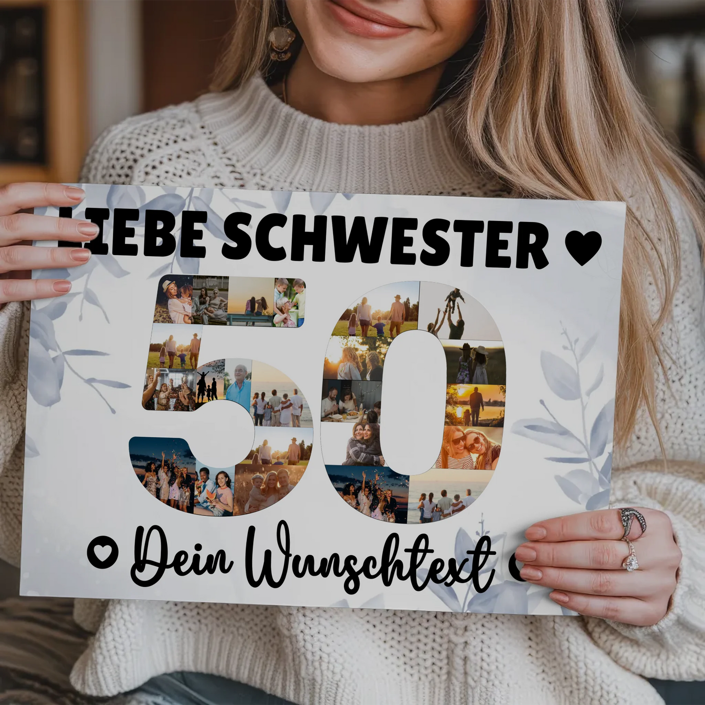Magnet Poster mit Wunschtext 50 Geburtstag Schwester