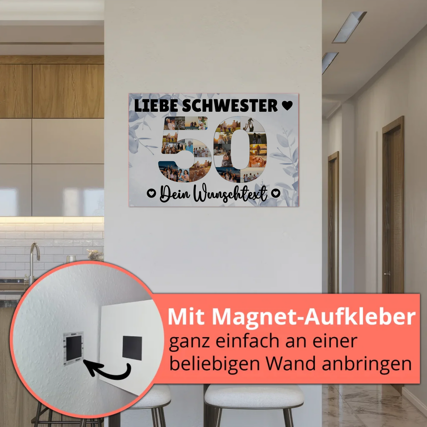 Magnet Poster mit Wunschtext 50 Geburtstag Schwester
