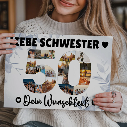 Magnet Poster mit Wunschtext 50 Geburtstag Schwester