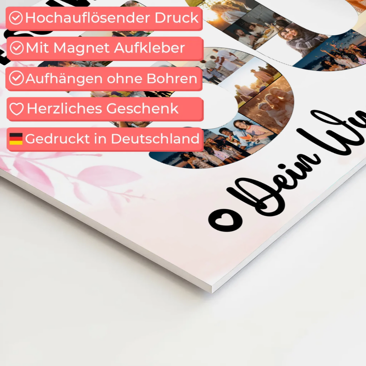 Magnetisches Fotoboard Poster mit Wunschtext 50 Geburtstag