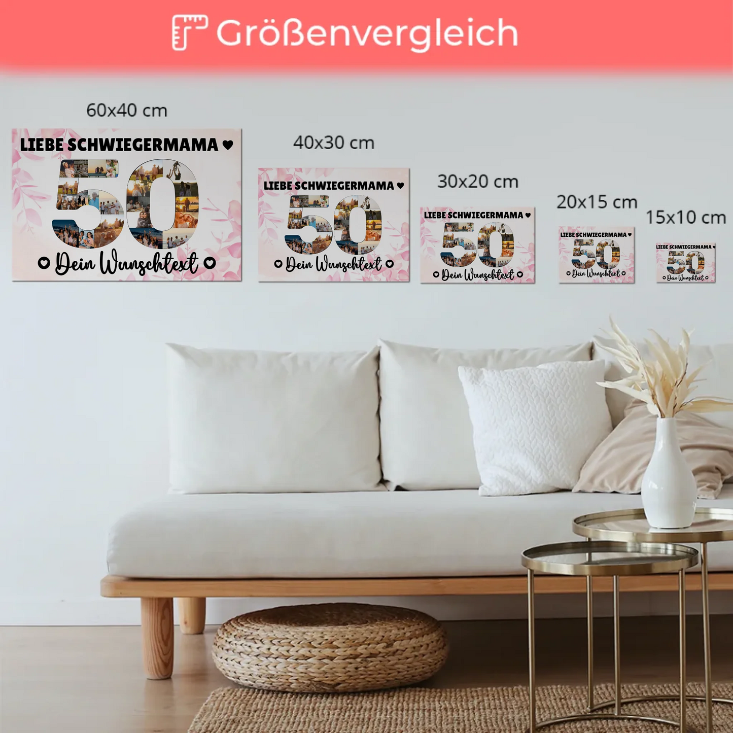 Magnetisches Fotoboard Poster mit Wunschtext 50 Geburtstag