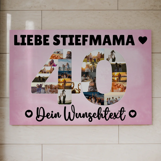 Magnetisches Fotoboard mit Unterschriften 40 Geburtstag Stiefmama