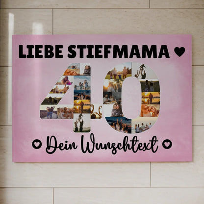 Magnetisches Fotoboard mit Unterschriften 40 Geburtstag Stiefmama
