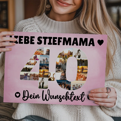 Magnetisches Fotoboard mit Unterschriften 40 Geburtstag Stiefmama