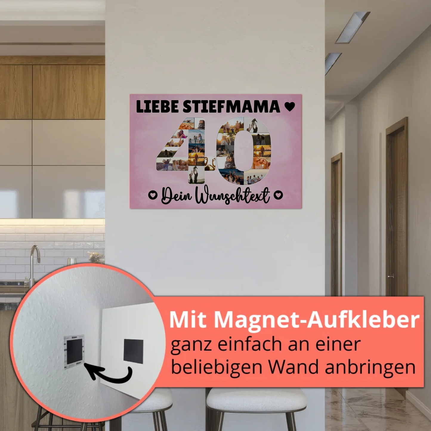 Magnetisches Fotoboard mit Unterschriften 40 Geburtstag Stiefmama