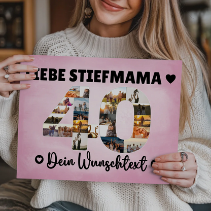 Magnetisches Fotoboard mit Unterschriften 40 Geburtstag Stiefmama