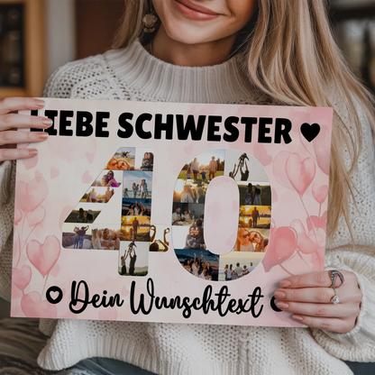 Magnetisches Fotoboard mit Unterschriften 40 Geburtstag Schwester