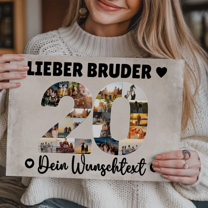 Magnetisches Fotoboard mit Unterschriften 20 Geburtstag Bruder