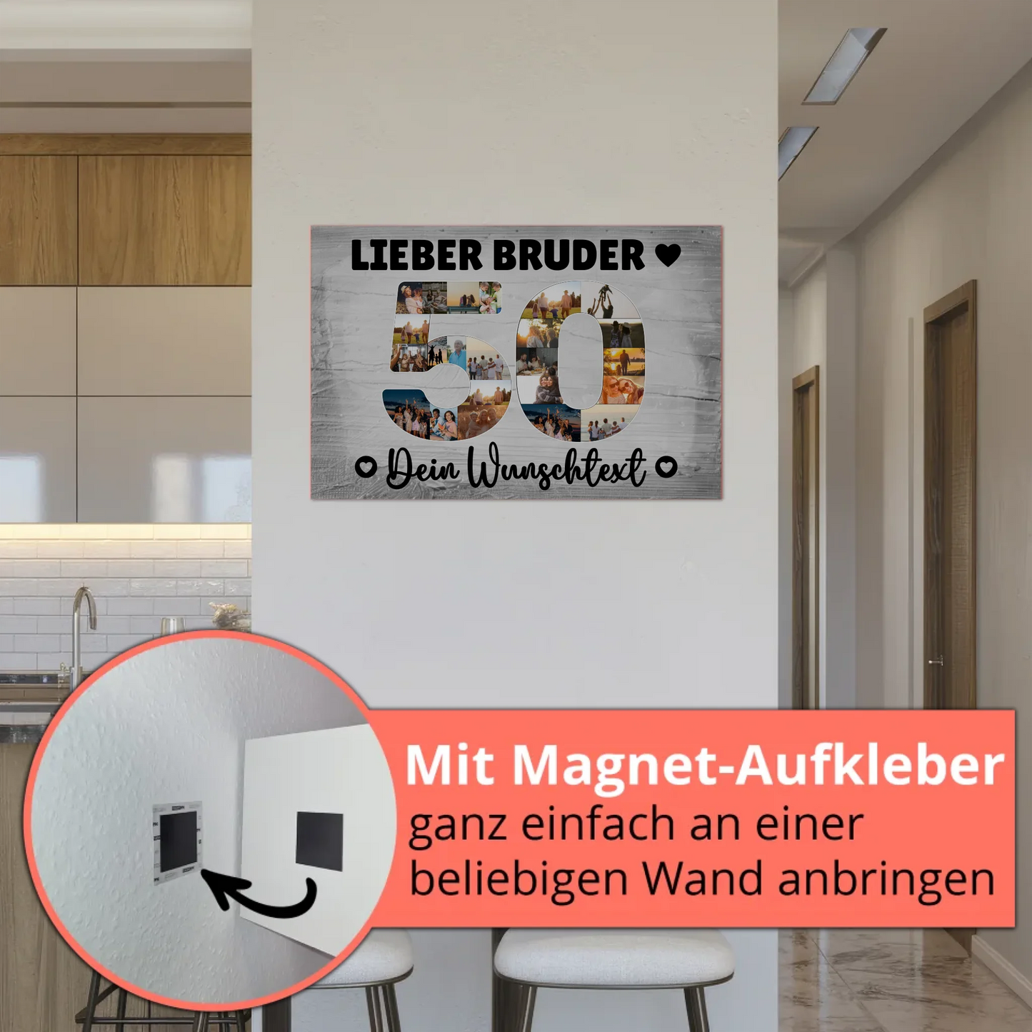 Magnetisches Fotoboard Poster mit Wunschtext 50 Geburtstag Bruder