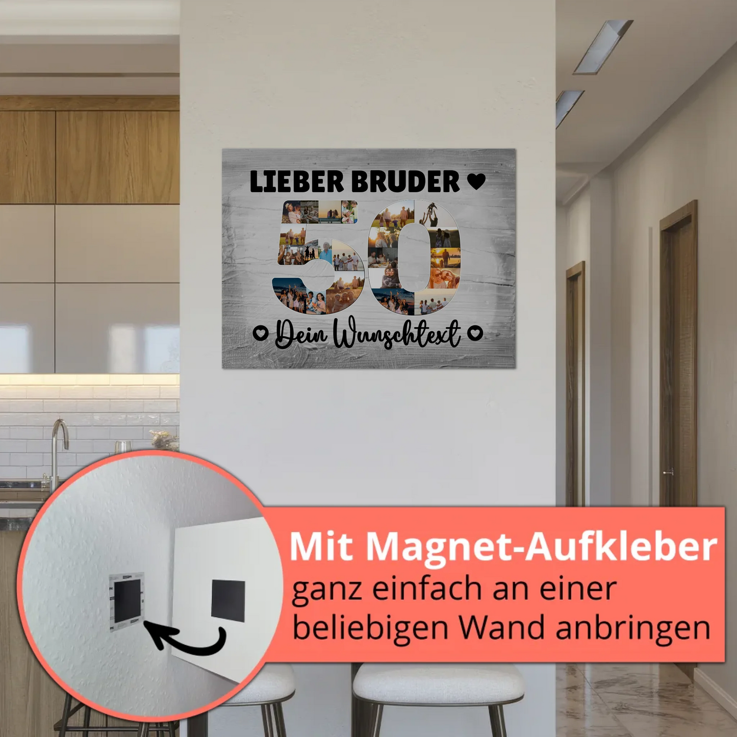 Magnetisches Fotoboard Poster mit Wunschtext 50 Geburtstag Bruder