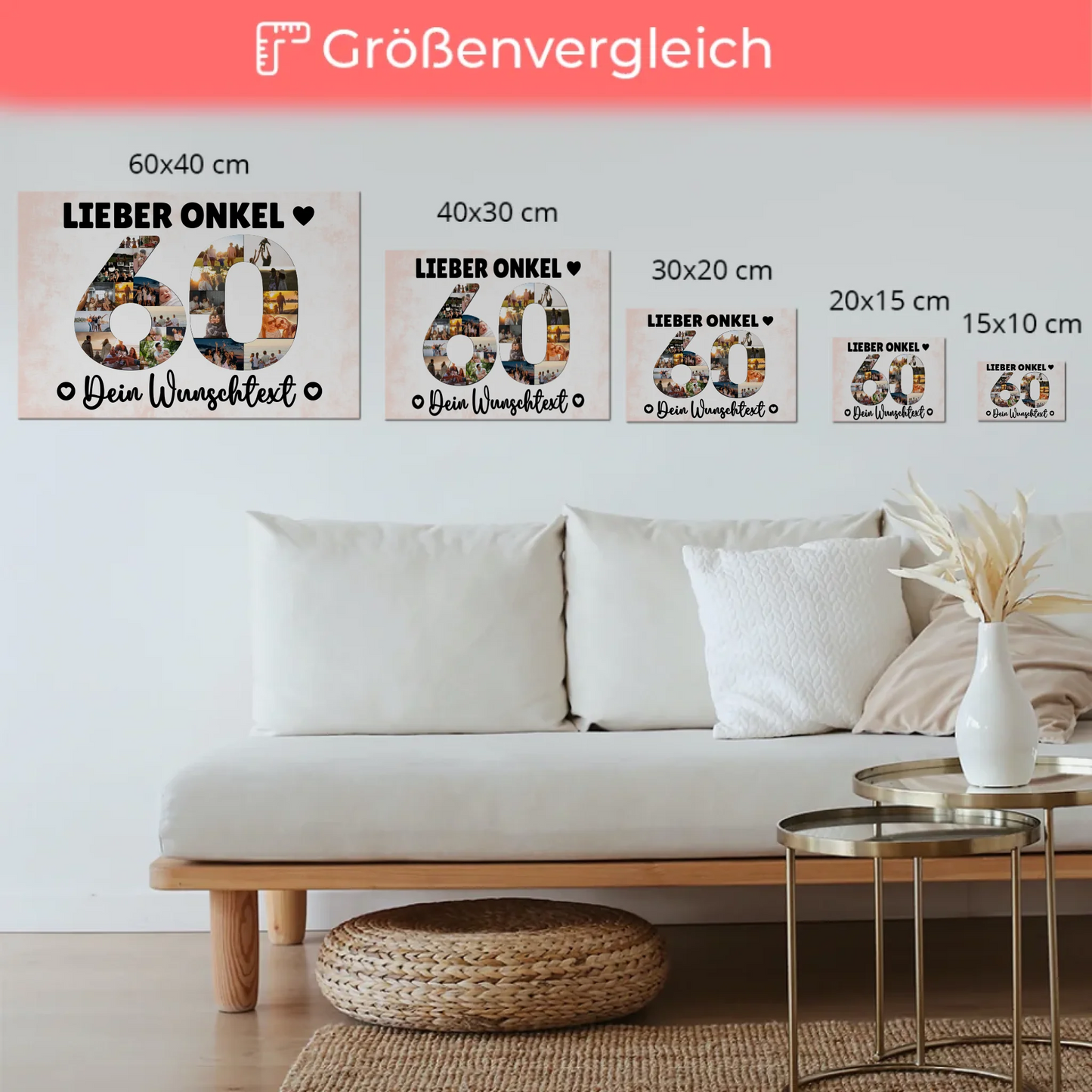Fotoboard Poster magnetisch mit Wunschtext 60 Geburtstag Onkel