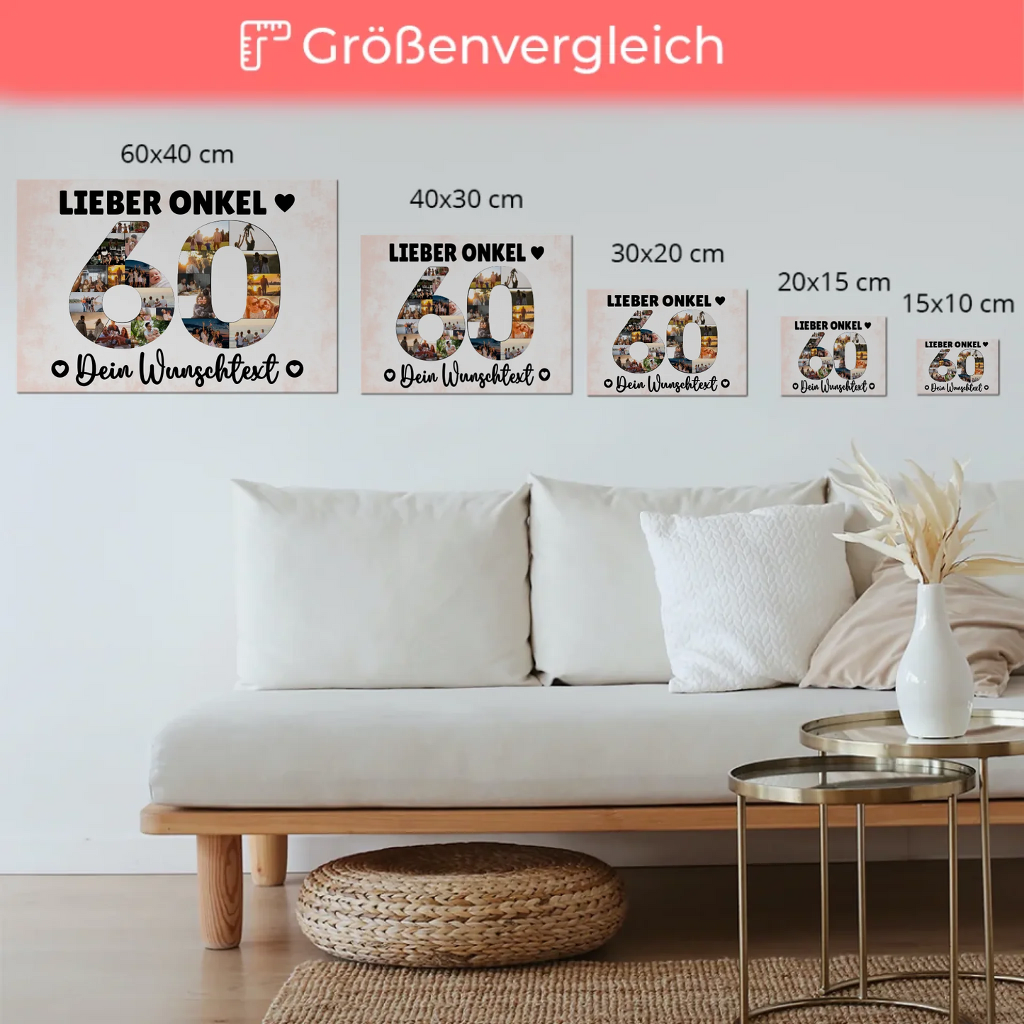 Fotoboard Poster magnetisch mit Wunschtext 60 Geburtstag Onkel