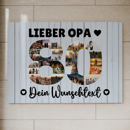Magnetisches Fotoboard Poster mit Wunschtext zum 80 Geburtstag Opa